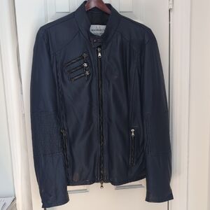Men's Navy Leather Moto Jacket